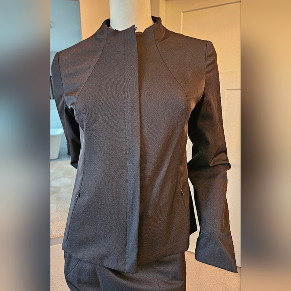 Size 4 Brian Bailey (for Holt Renfrew) Fitted Black Suit with Pencil Skirt - Picture 2 of 16